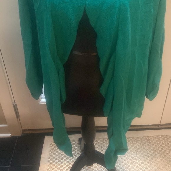 Chico’s Green handkerchief ruffles Open Front Cardigan.  Size 16 - Picture 2 of 6